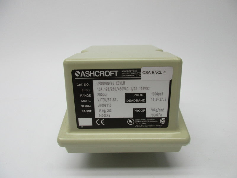 ASHCROFT LPDN4GGV25XCYLM 480VAC 15A 200PSI NSNP