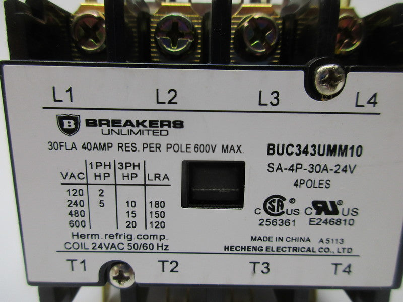 BREAKERS UNLIMITED BUC343UMM10 30A 24VAC NSMP