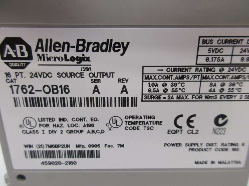 ALLEN BRADLEY 1762-OB16 SER. A 24VDC UNMP