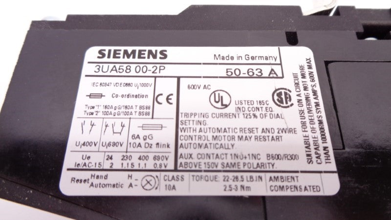 SIEMENS 3UA5800-2P 50-63A 600VAC NSMP