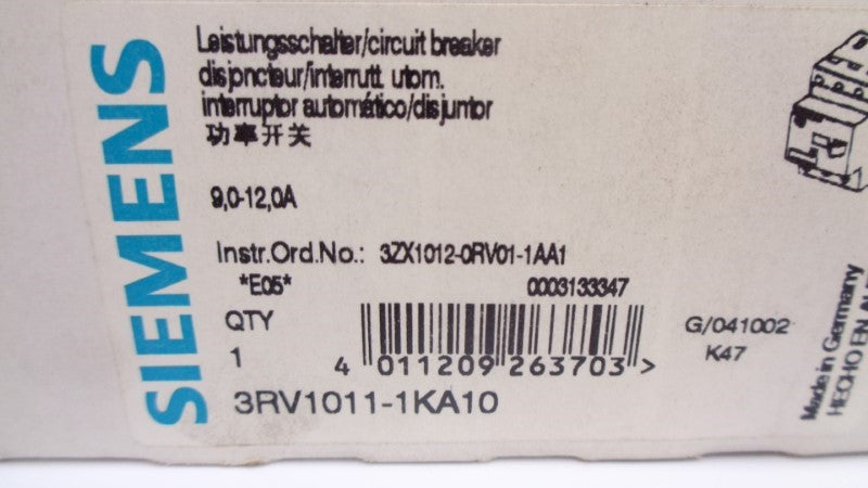 SIEMENS 3RV1011-1KA10 9-12A NSMP