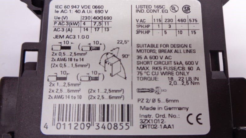 SIEMENS 3RT1025-3A 40A 690V NSNP