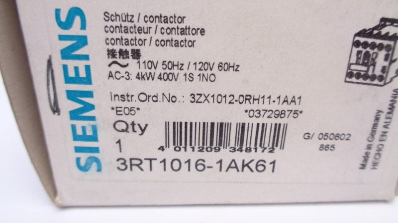 SIEMENS 3RT1016-1AK61 110/120V NSMP