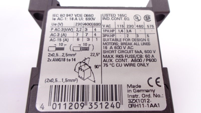 SIEMENS 3RT1015-2AP61 220/240V 18A NSNP