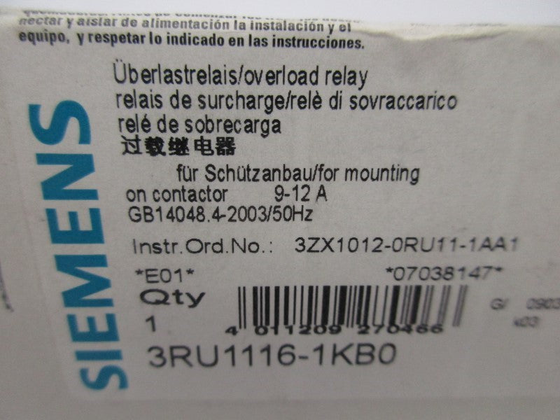 SIEMENS 3RU1116-1KB0 9-12A NSMP