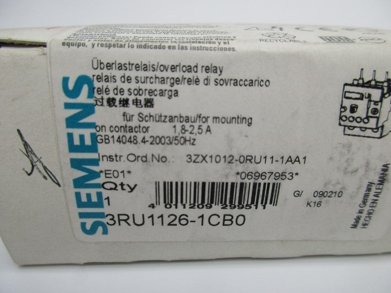 SIEMENS 3RU1126-1CB0 1.8-2.5A NSMP