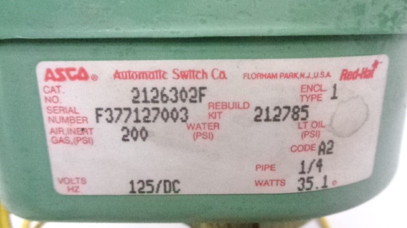 ASCO 2126302F 125/DC UNMP