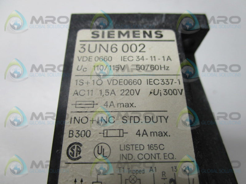 SIEMENS 3UN6002 RELAY IEC 110/115VAC  UNMP