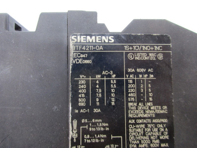 SIEMENS 3TF4211-0A 110/120V UNMP