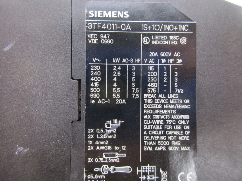 SIEMENS 3TF4011-0AK6 110/120V UNMP
