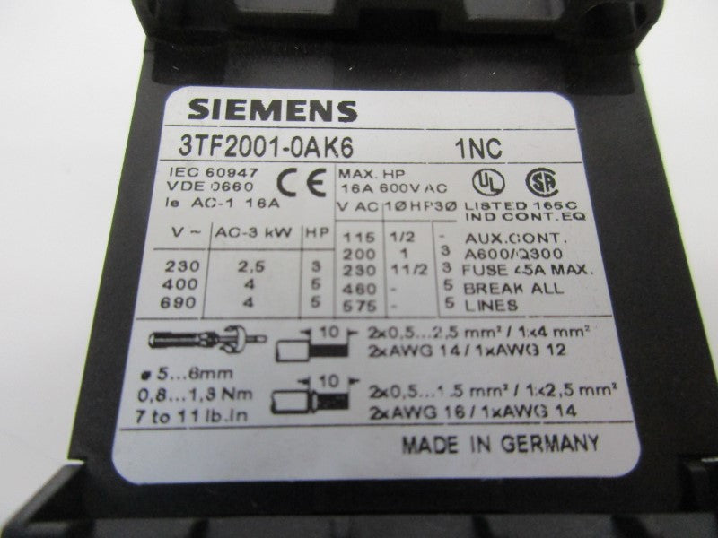 SIEMENS 3TF2001-0AK6 110/120V NSNP
