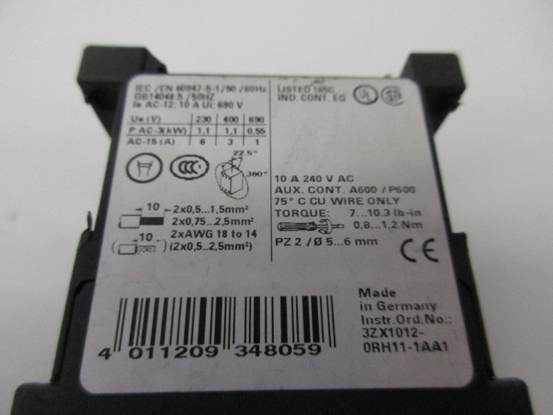 SIEMENS 3RH1122-1AK60 110/120V UNMP