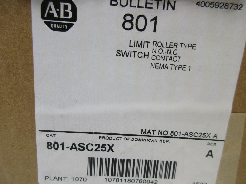 ALLEN BRADLEY 801-ASC25X SER. A (BR/WH) NSFS