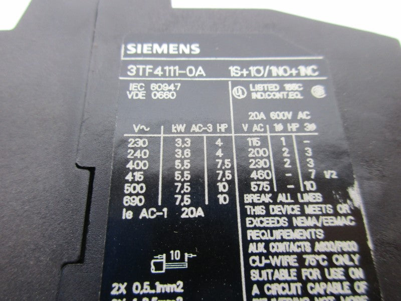 SIEMENS 3TF4111-0A 110/120V NSNP
