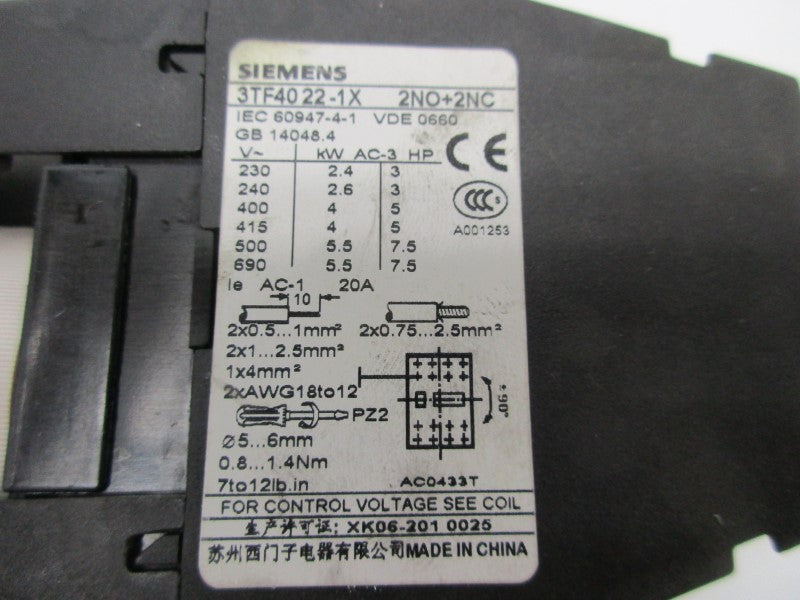 SIEMENS 3TF4022-1X 24VDC 20A NSNP