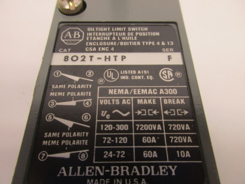 ALLEN BRADLEY 802T-HTP SER. F 120-300VAC 60A (BK/YL) NSMP