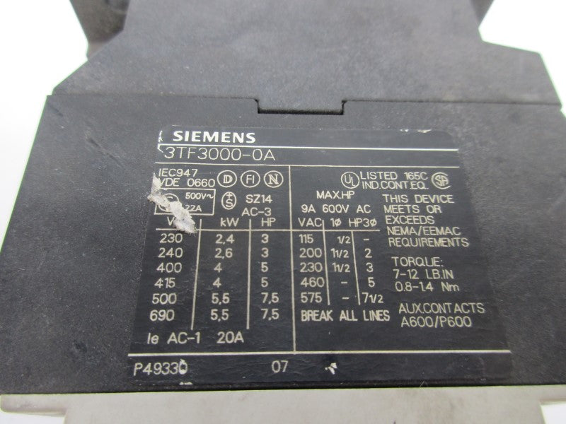 SIEMENS 3TF3000-0A 110/120V UNMP