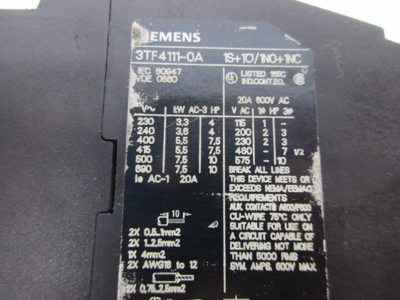 SIEMENS 3TF4111-0A 110/120V UNMP