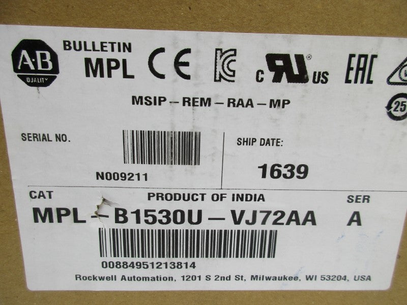 ALLEN BRADLEY MPL-B1530U-VJ72AA SER. A NSMP