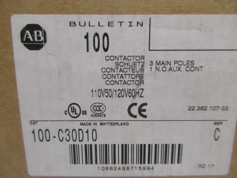 ALLEN BRADLEY 100-C30D10 SER. C 110/120V (BR/WH) NSMP