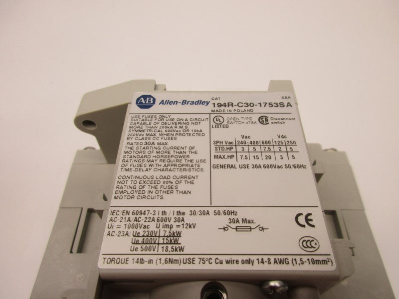 ALLEN BRADLEY 194R-C30-1753S SER. A NSMP