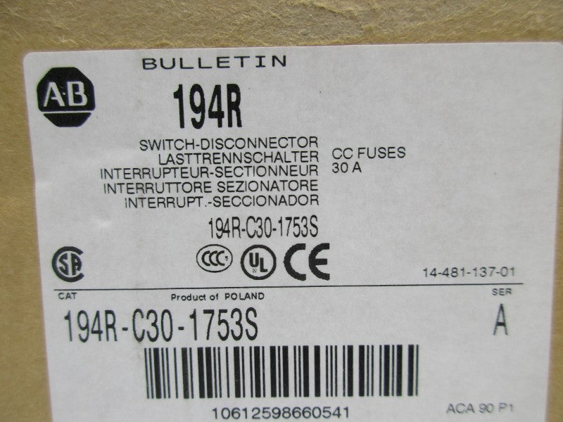 ALLEN BRADLEY 194R-C30-1753S SER. A NSMP