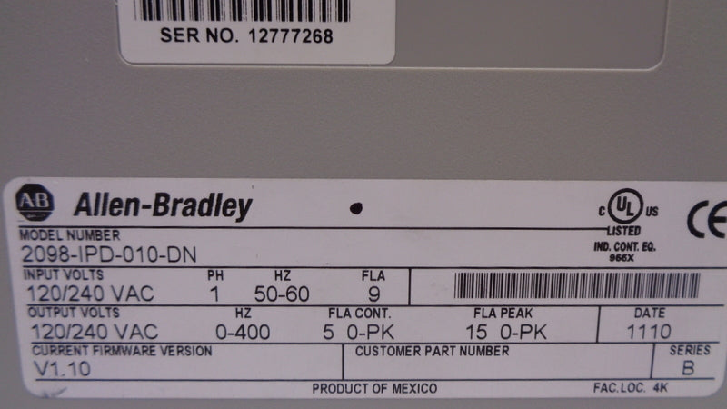 ALLEN BRADLEY 2098-IPD-010-DN SER. B F/W V1.10 NSNP