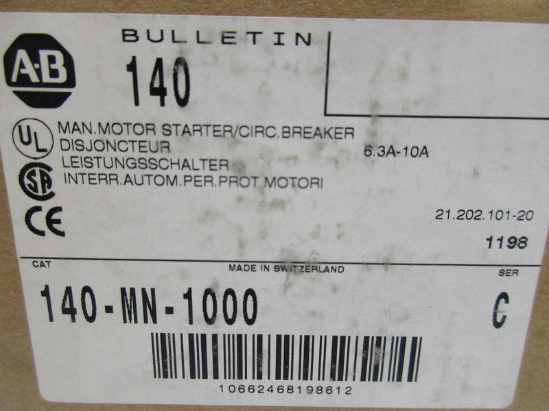 ALLEN BRADLEY 140-MN-1000 SER. C 6.3-10.0A (BR/WH) NSMP