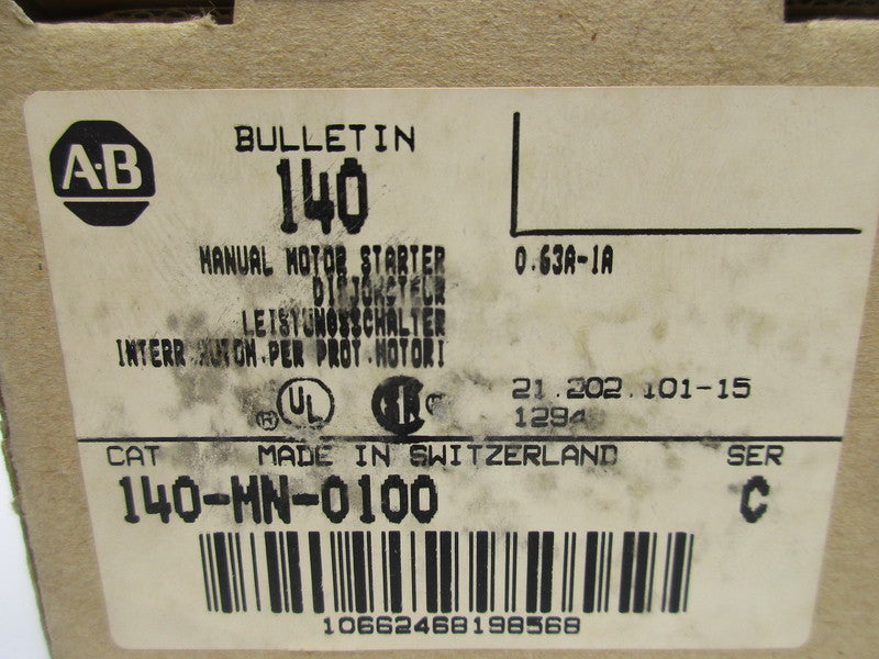 ALLEN BRADLEY 140-MN-0100 SER. C 600V 0.63-1.0A (BR/WH) NSMP