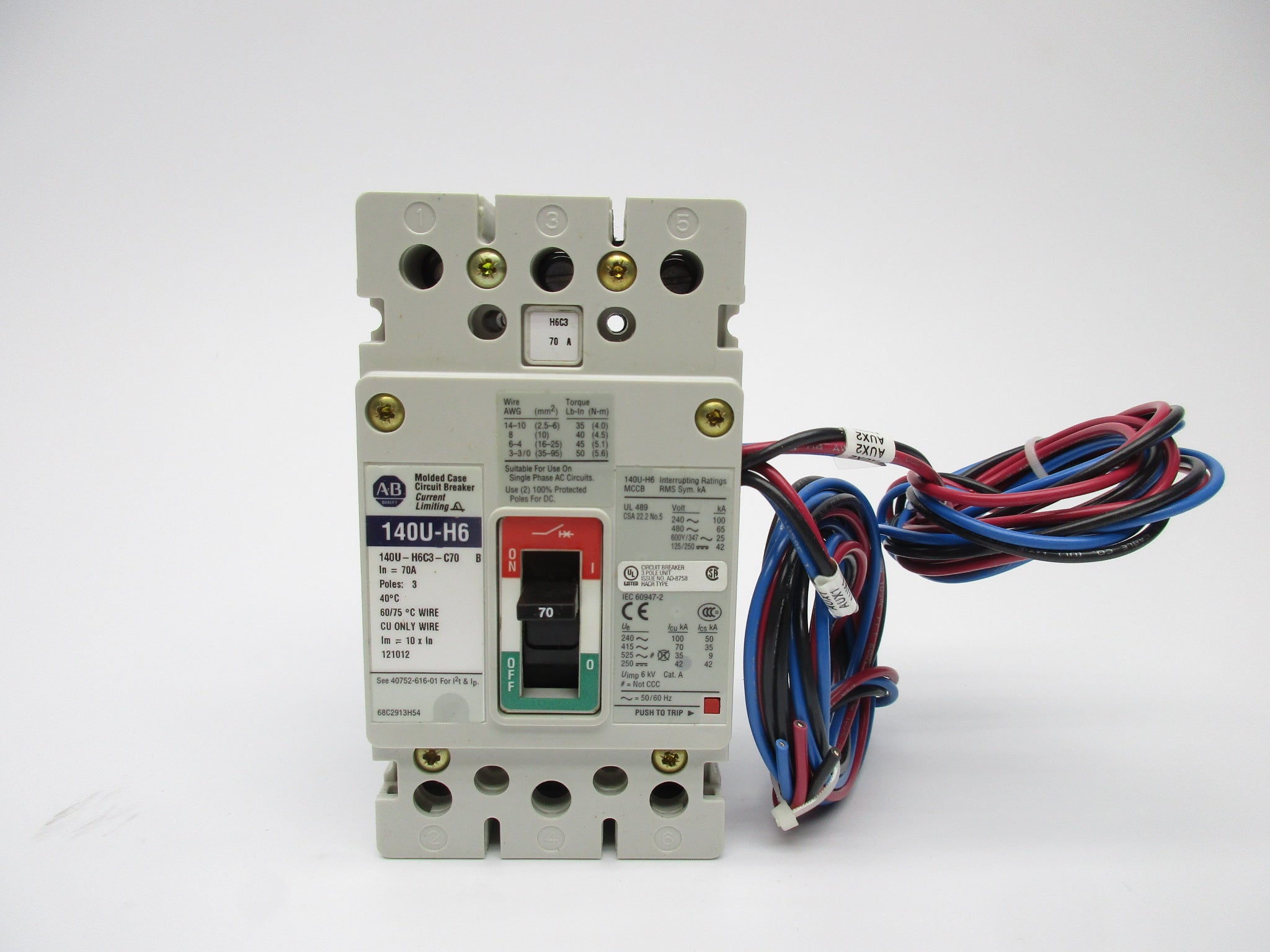 ALLEN BRADLEY 140U-H6C3-C70-B SER. B 70A 480V (BR/WH) NSMP