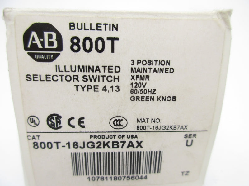 ALLEN BRADLEY 800T-16JG2KB7AX SER. U (AS PICTURED) NSMP