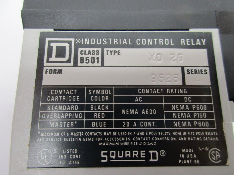 SQUARE D 8501-X020XTE1V02 120/60 110/50 NSMP