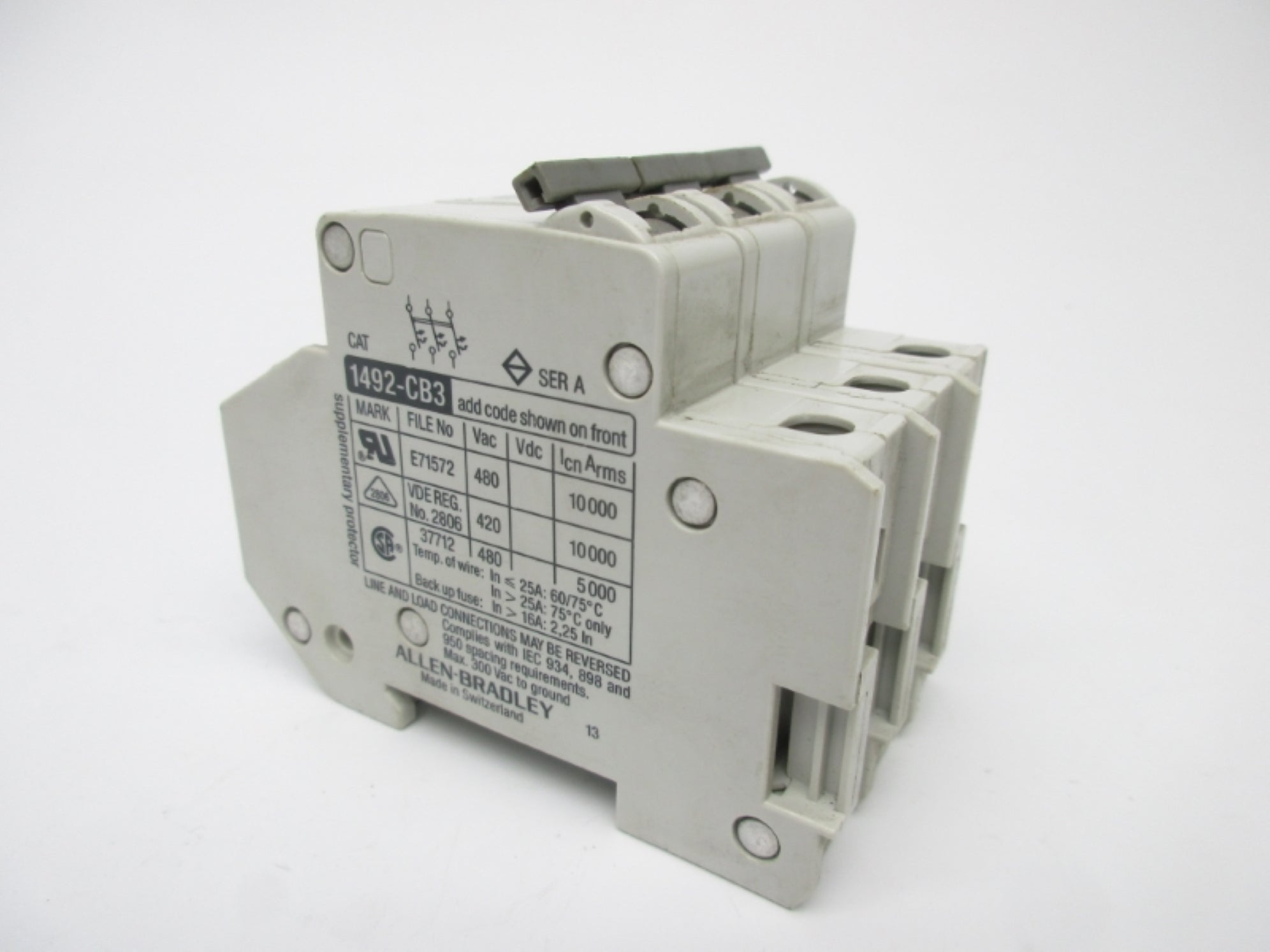 ALLEN BRADLEY 1492-CB3G150 SER. A 15A 480VAC UNMP