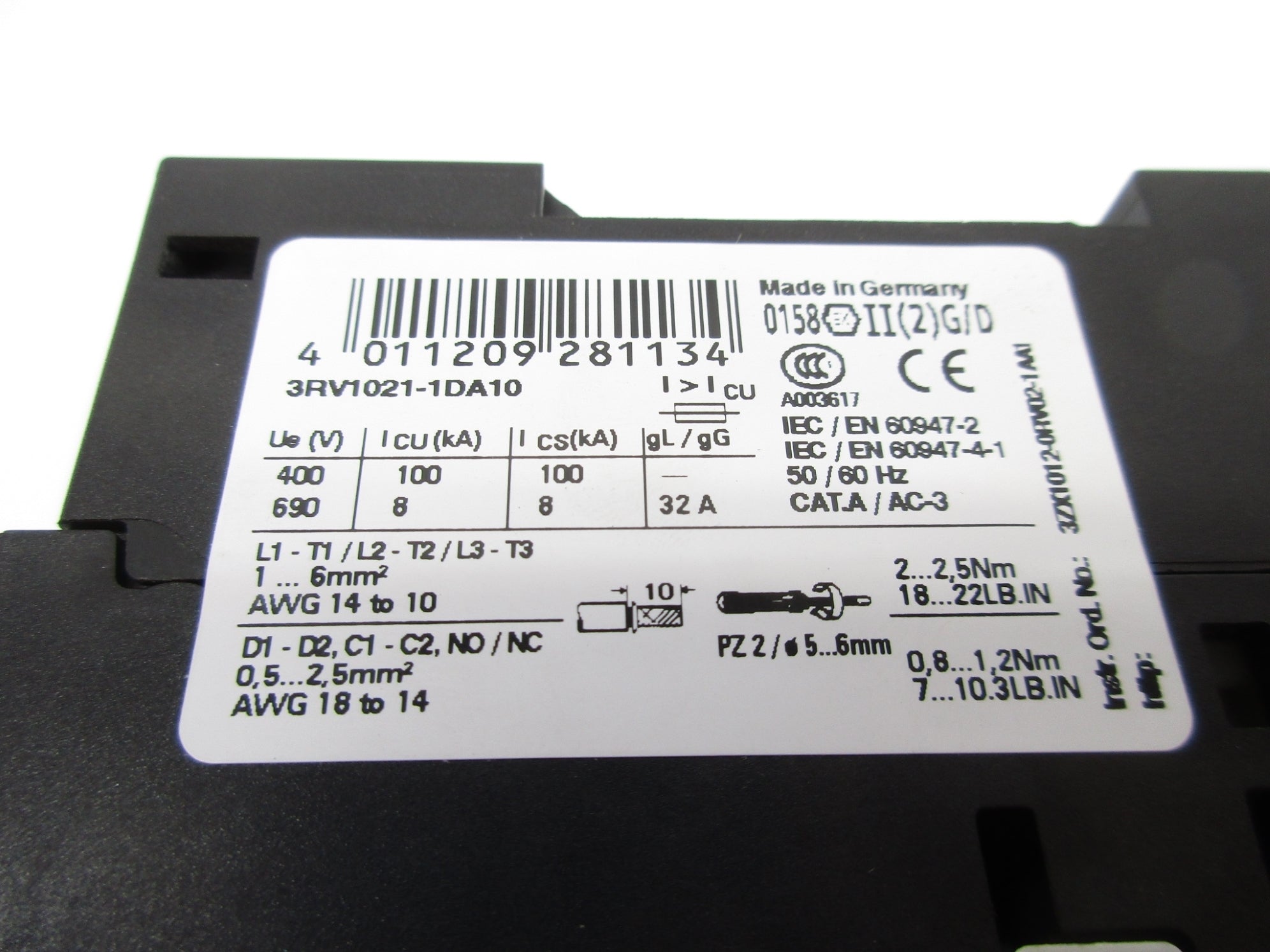 SIEMENS 3RV1021-1DA10 2.2-3.2A 690V NSNP