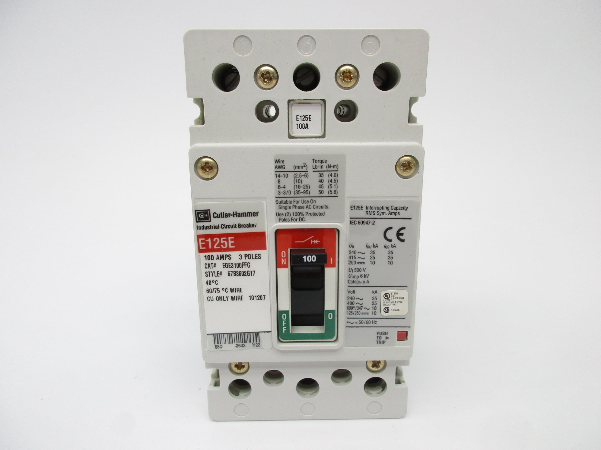 CUTLER HAMMER EGE3100FFG 100A 480VAC NSMP