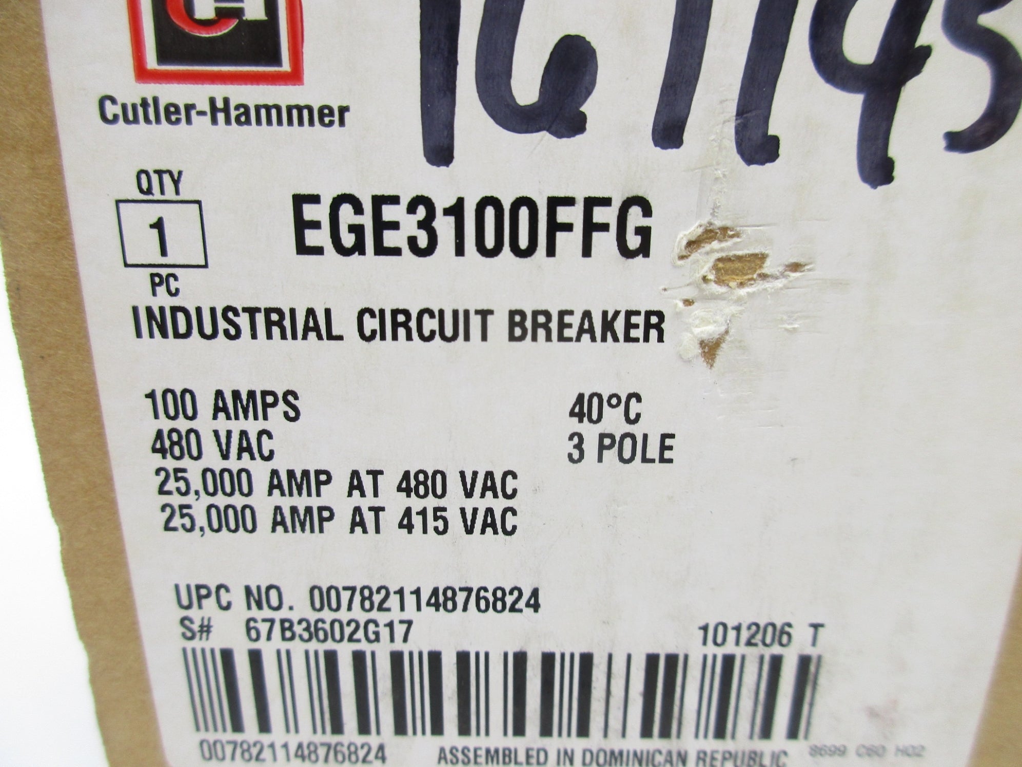 CUTLER HAMMER EGE3100FFG 100A 480VAC NSMP