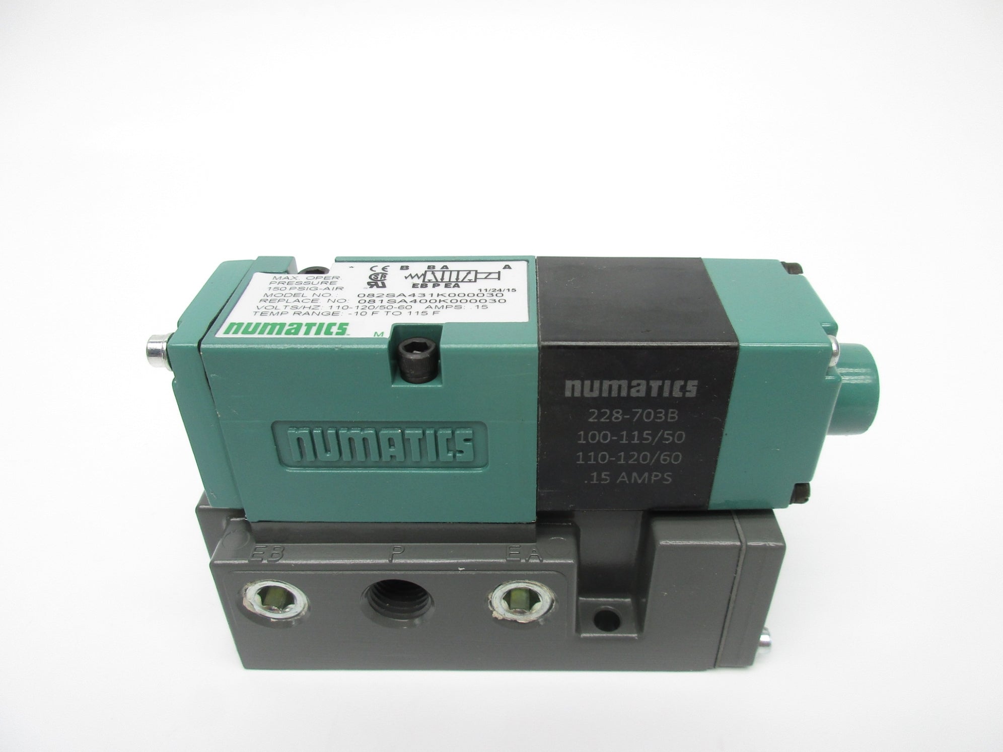 NUMATICS 082SA431K000030 110/120V .15A 150PSI -10-115'F NSNP