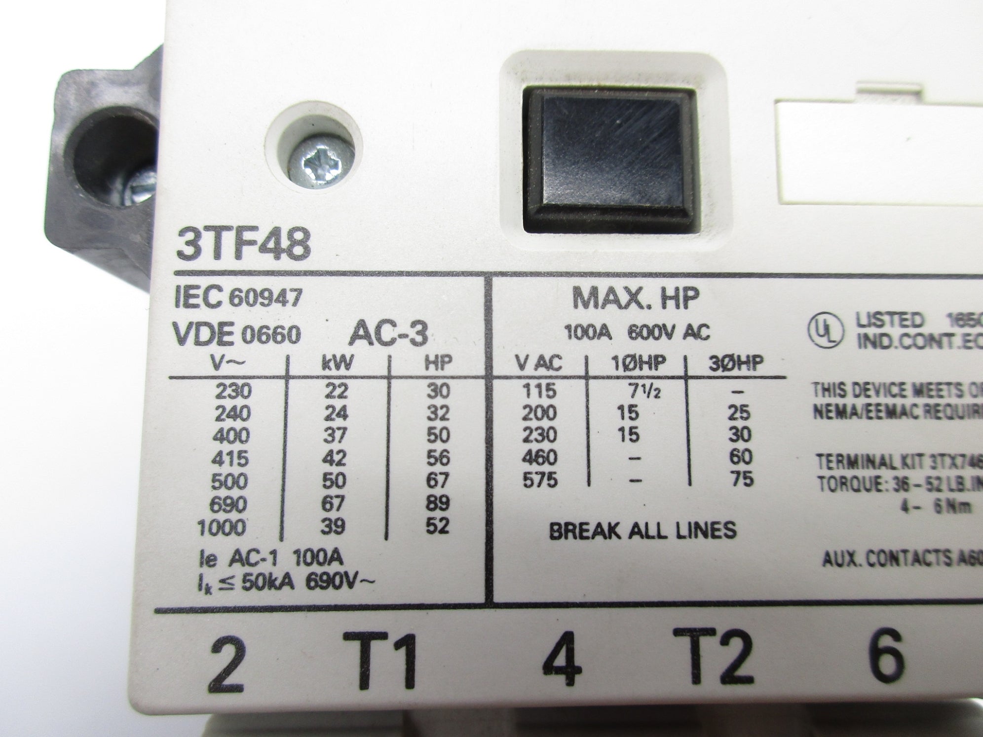 SIEMENS 3TF4822-0AK6 600VAC NSNP