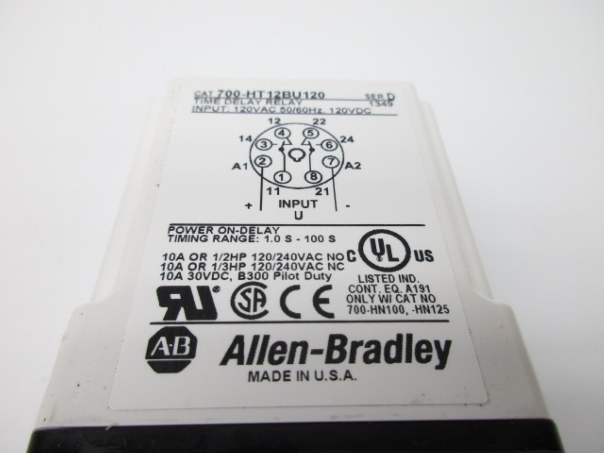 ALLEN BRADLEY 700-HT12BU120 SER. D 120VAC 10A 1.0S-100S (WH) NSMP