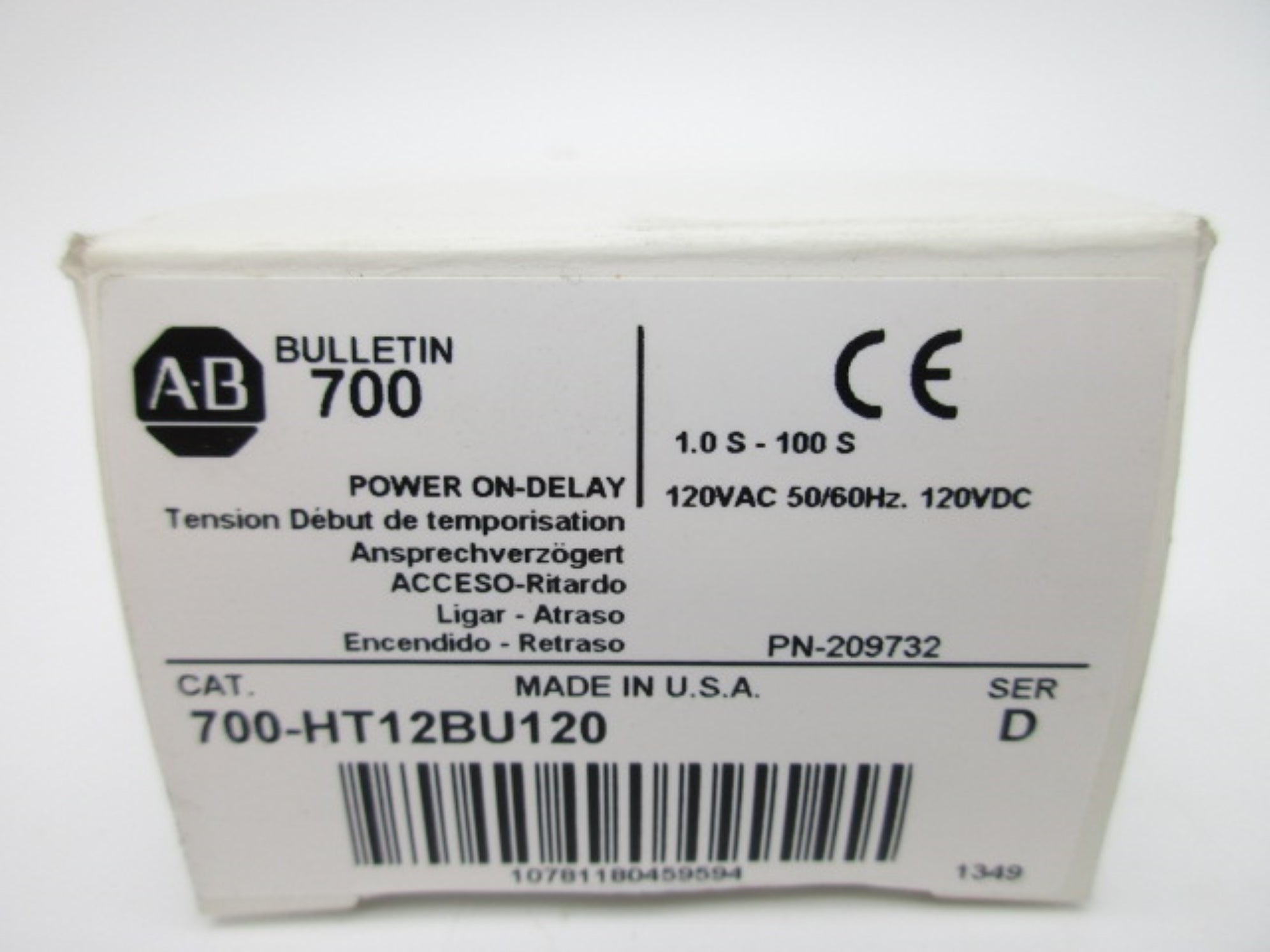 ALLEN BRADLEY 700-HT12BU120 SER. D 120VAC 10A 1.0S-100S (WH) NSMP