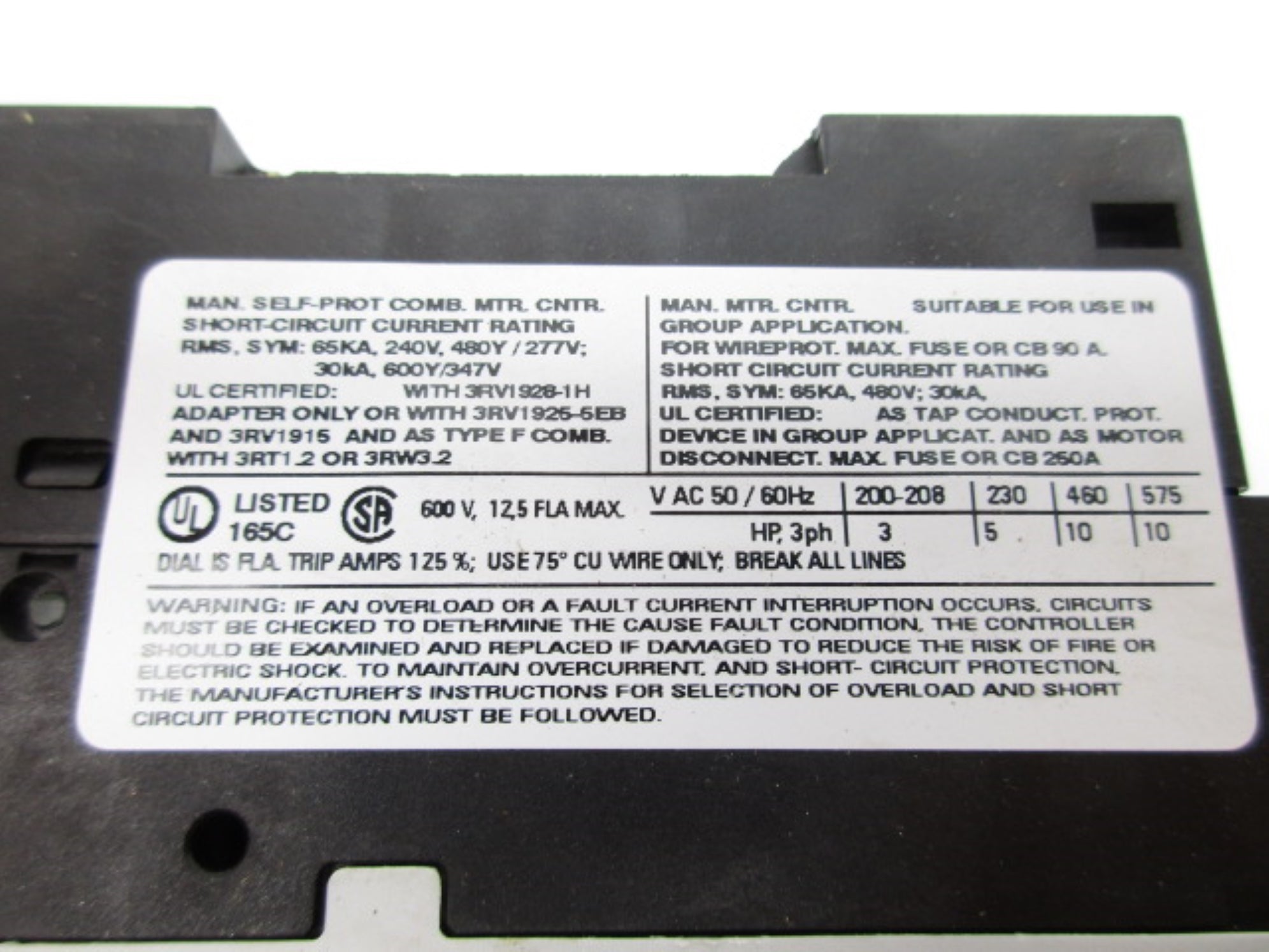 SIEMENS 3RV1021-1KA10 9-12.5A 600V NSMP