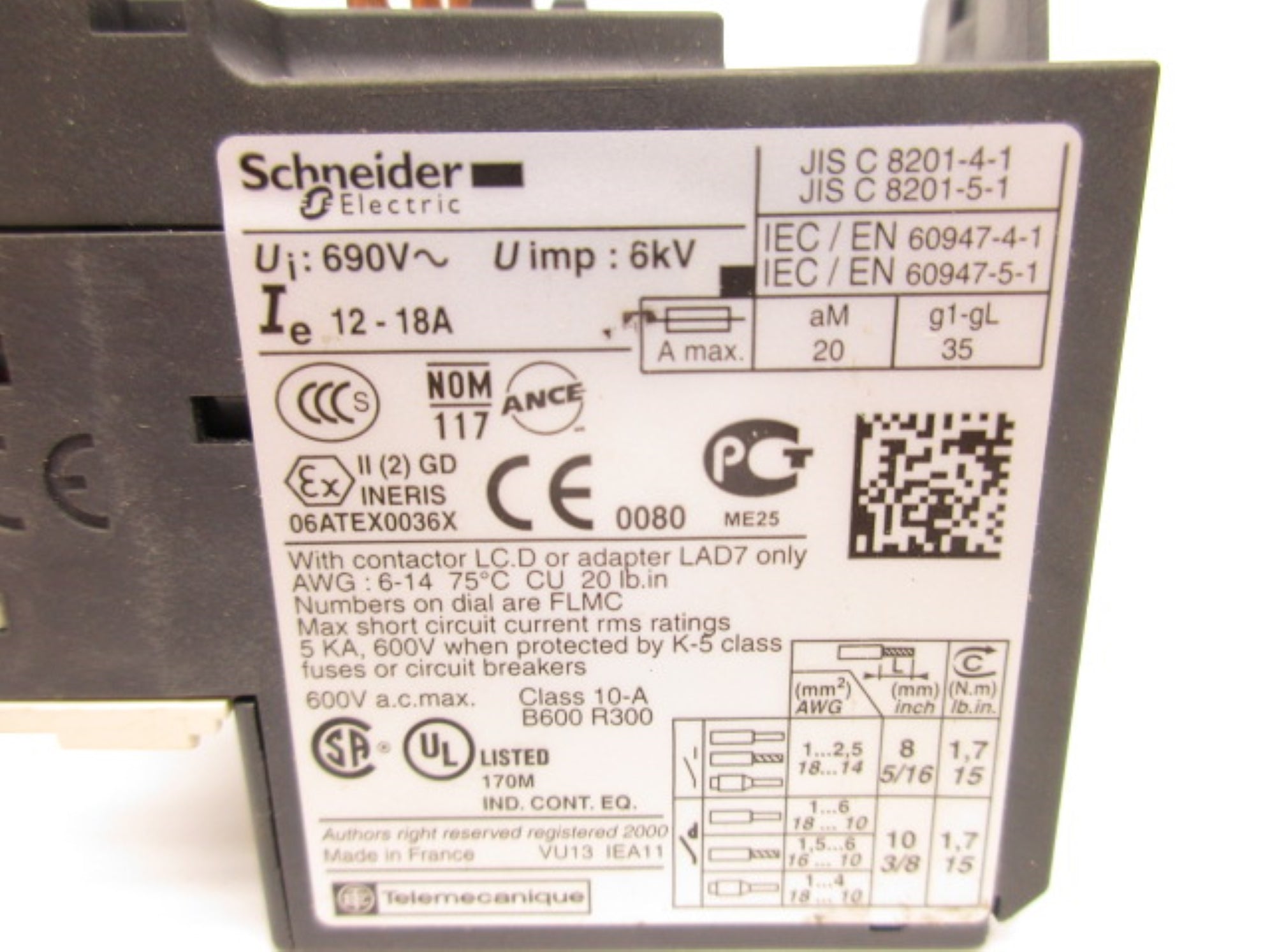 SCHNEIDER ELECTRIC LRD21 12-18A 690V UNMP