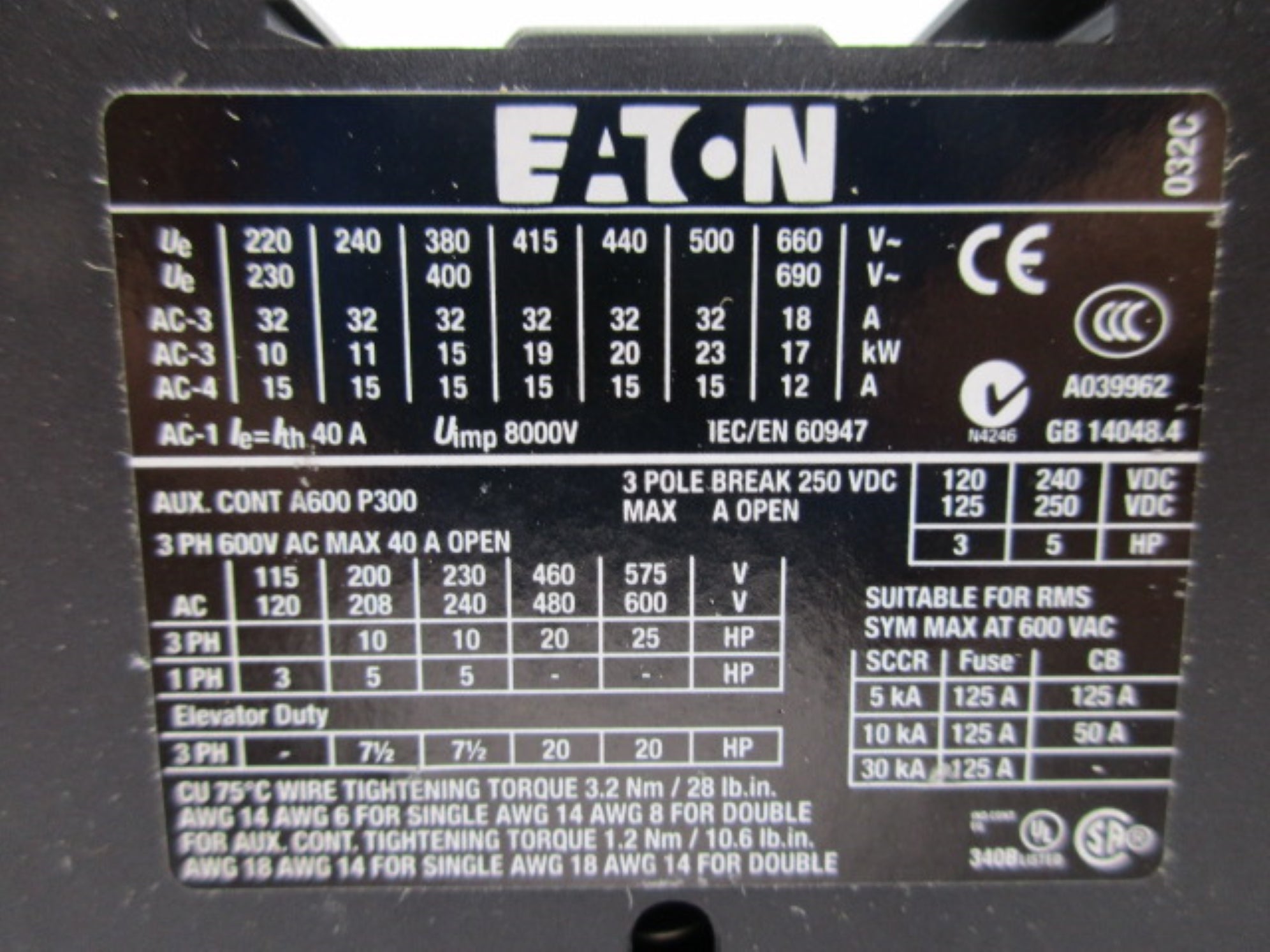 EATON XTCE032C10 190/50 220/60 NSNP