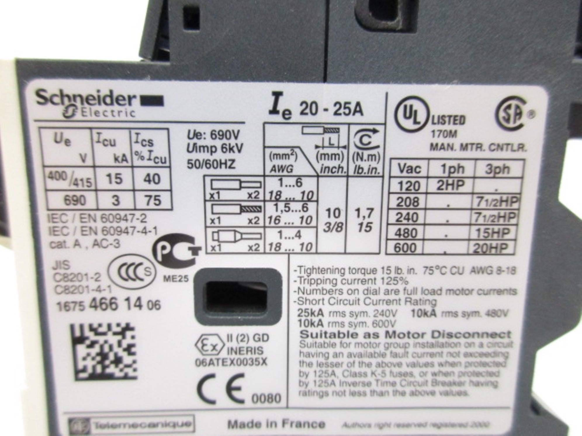 SCHNEIDER ELECTRIC GV2ME22 NSNP