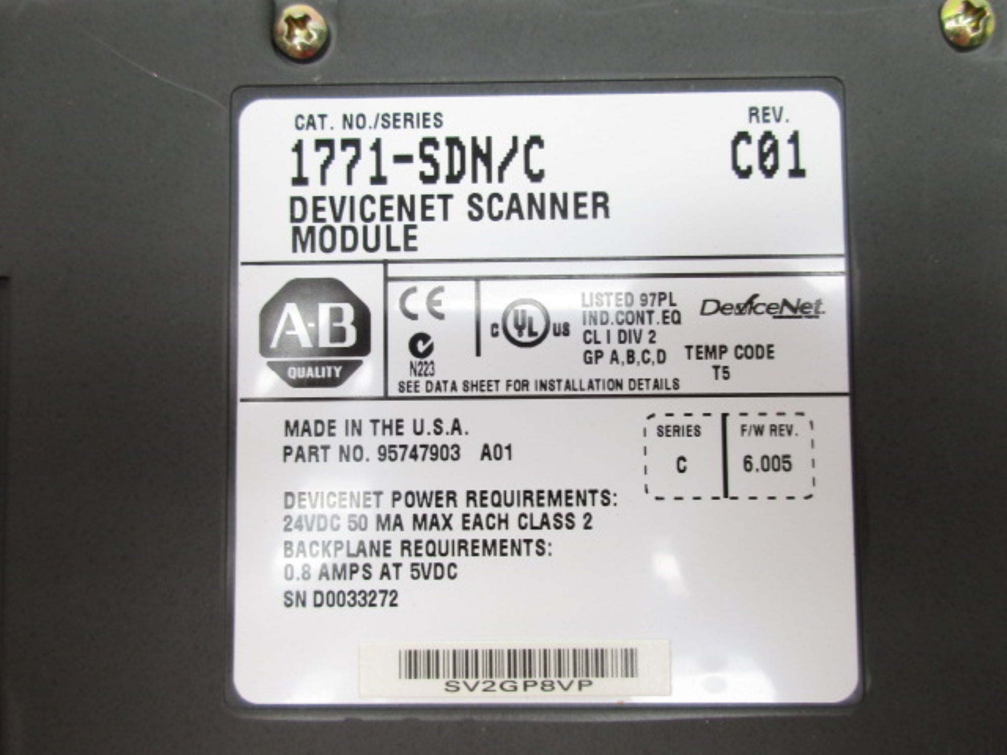 ALLEN BRADLEY 1771-SDN SER. C F/W 6.005 NSMP