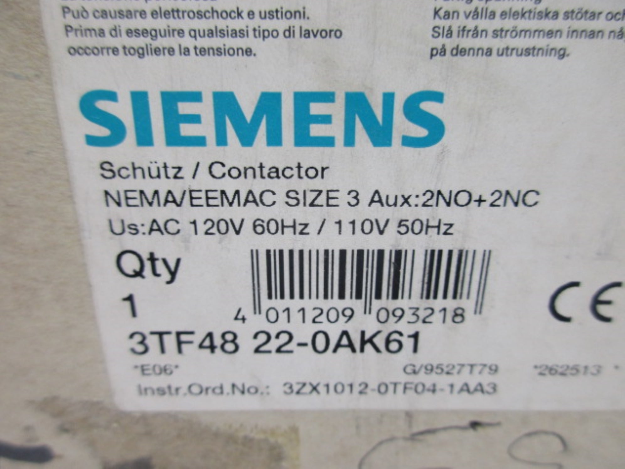 SIEMENS 3TF4822-0AK61 120V NSMP