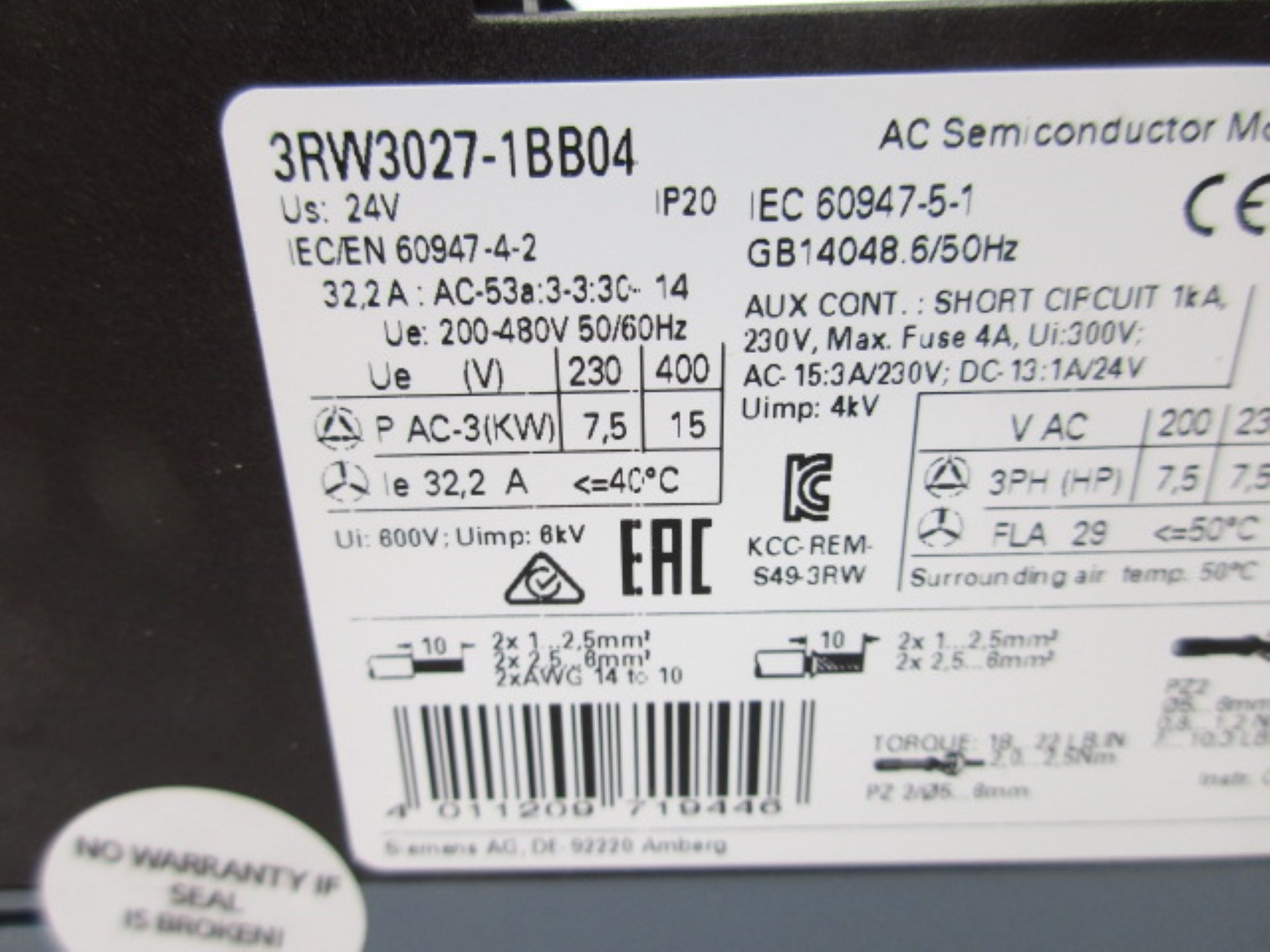 SIEMENS 3RW3027-1BB04 NSNP