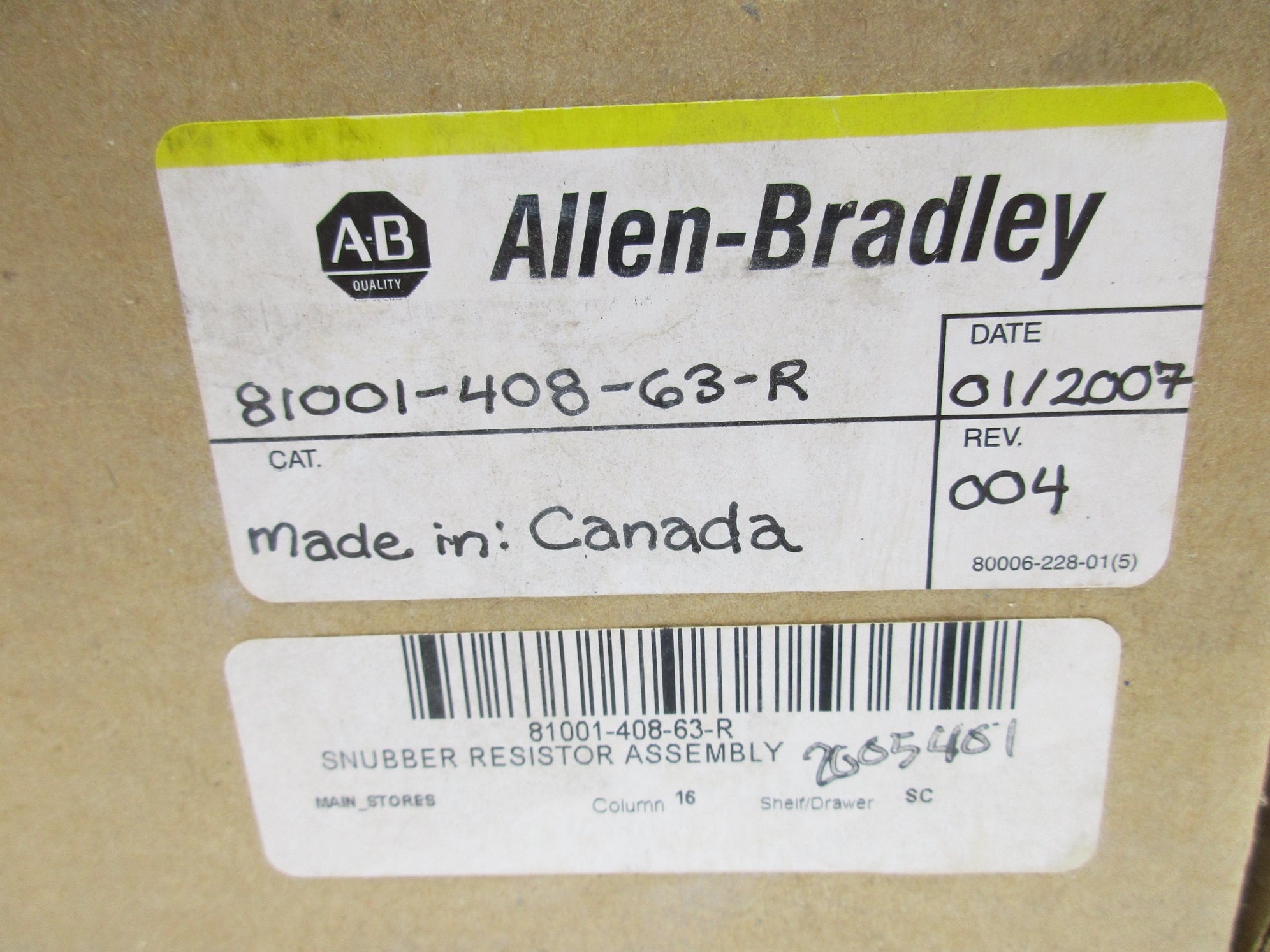 ALLEN BRADLEY 81001-408-63-R (BR/YL) NSMP