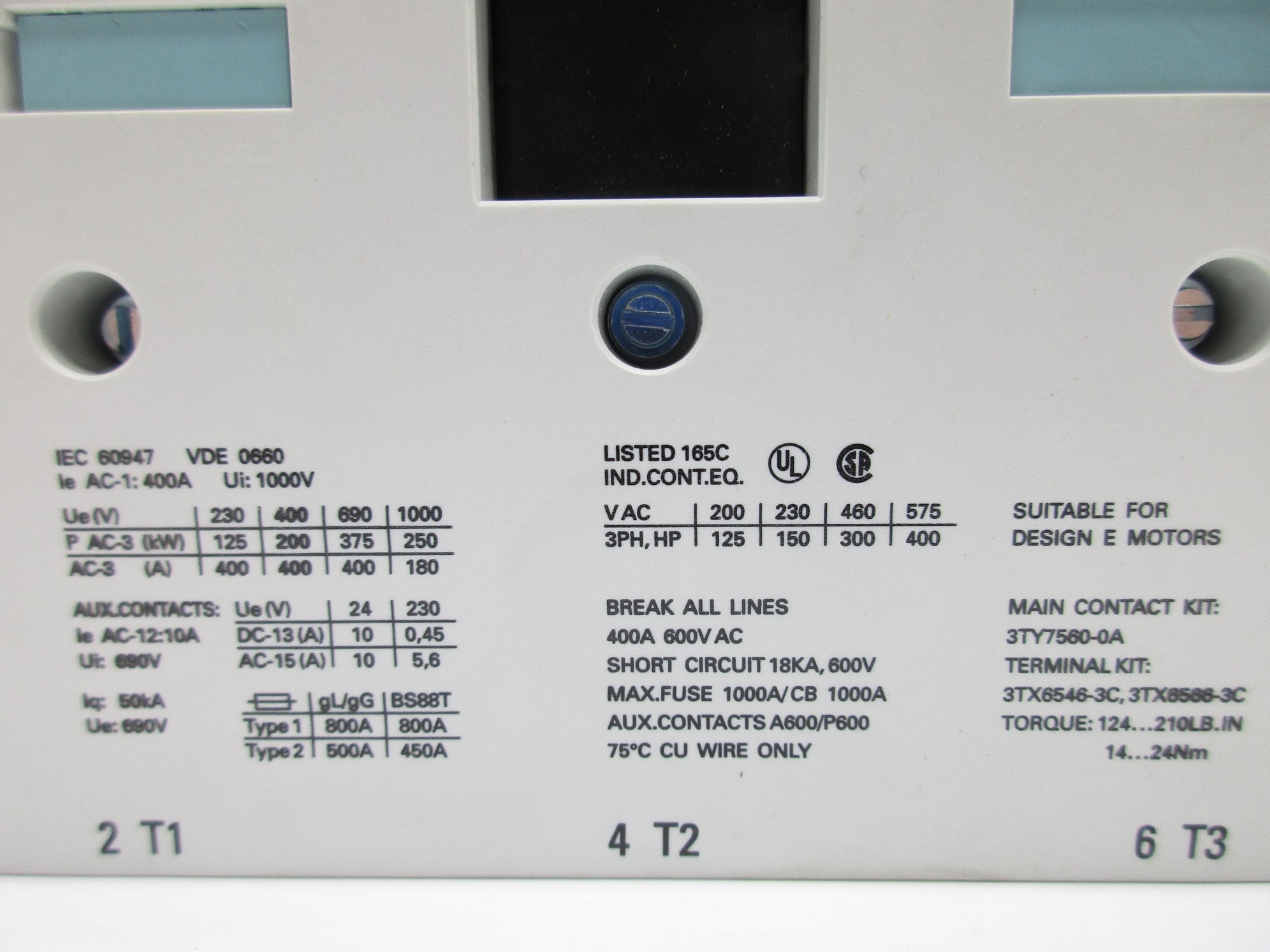 SIEMENS 3TF56 600VAC 400A NSNP