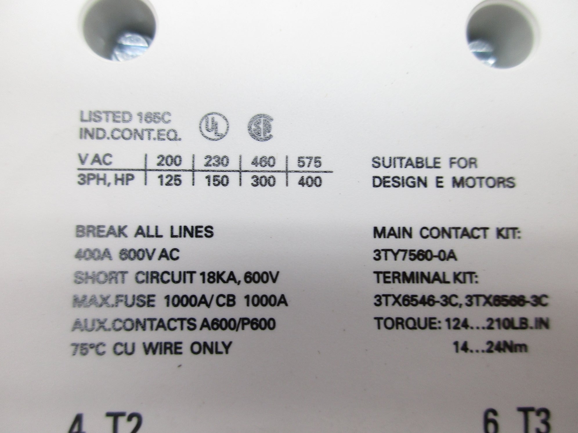 SIEMENS 3TF56 600VAC 400A NSNP